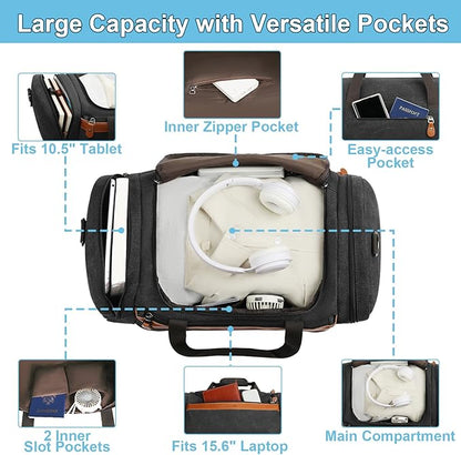 Duffle Bag for Travel, Expandable 50L Canvas Weekender Bag, Overnight Bag Travel Duffel Bag for Men Carry On Luggage with Removable Shoulder Strap, Durable & Water-Resistant