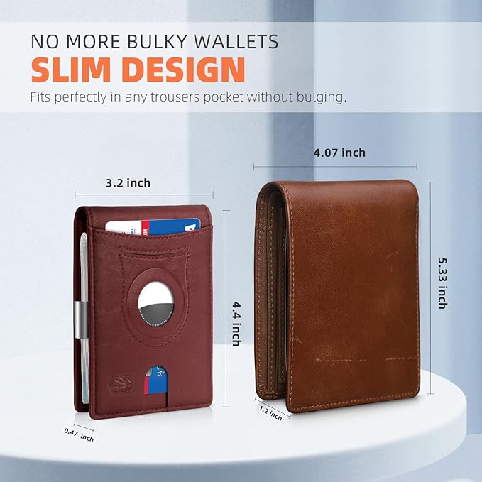 Zitahli Men's Wallets Airtag Holder Slim Rfid Leather with Gift Box