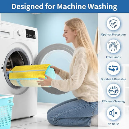 Shoe Washing Machine Bag 2 Pcs XL, Shoe Laundry Bag for Washer with Self-Locking Zipper, 360°Deep Clean Effectively Protects Shoes Suitable for Sneaker, Tennis and Other Types of Shoes (Yellow)