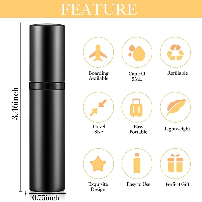 2PCS Perfume Travel Refillable Bottle, Bottom-Filling Fragrances Perfume Atomizer, Empty Mini Cologne Dispenser, Portable Sprayer Pocket Size for On the Go 5ml (Black & Gray)