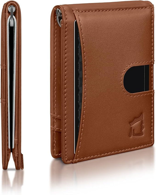 Kingly Cash Clip Slim Leather Wallet for Men with RFID Blocking & Money Clip - Minimalist Front Pocket Bifold Wallet Holds 12 Cards - Secure Card Holder with Easy Access Pull Tab
