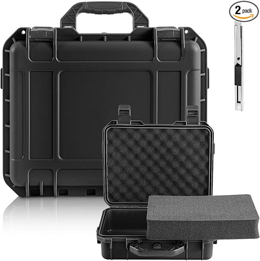 1 Pcs 16.3 x 12.4 x 6.5 Inch Waterproof Hard Case with DIY Customizable Foam Insert Portable Protective Case with Knife for Camera Drones Equipments Tools Test Instruments (Black)