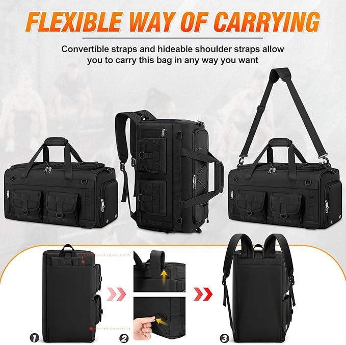 RAINSMORE Gym Bag for Men, 45L Sports Duffel Bag with Shoe Compartment Gym Backpack Carry On Weekender Bag Overnight Backpack Carry On,Black