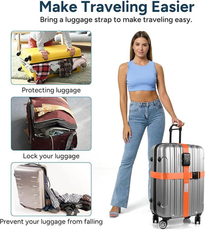 Travel Inspira Luggage Straps for Suitcases Travel Belt for Luggage TSA Approved Luggage Straps, Suitcase Straps 3-Dial Combination Locks Adjustable Suitcase Belt, Quick-Release Buckle (Orange)