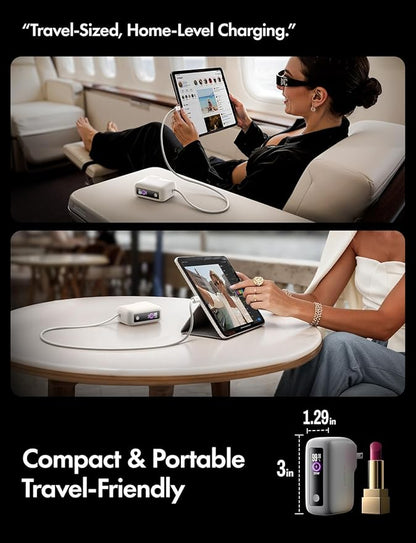 LISEN 3 in 1 Fast Travel Charger, 35W Power Bank Fast Charging Portable Charger with Wall Plug Built in Cable, 7000mAh Traveling Essentials Christmas Vacation Gifts for iPhone 17 16 Pro Samsung S25 24