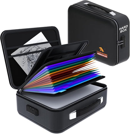 TIGERKING Fire Proof Document Safe Box with Lock and Handle – Fireproof Document Box Organizer with Hard Shell, Portable Fireproof Safe for Home Documents, Certificates, Laptop, and File Storage-Black