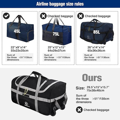 REDCAMP 85L/120L/140L Foldable Duffle Bag with Wheels, Large Travel Duffel Bag