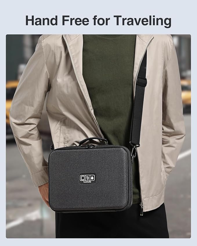 Luxtude Electronic Organizer Travel Case Large, Hard Case for Electronics, Sturdy Tech Organizers, Travel Cable Bag with Shoulder Strap, Hard Charger Organizers, Fits for iPad(Up to 11’’), Tech Gifts