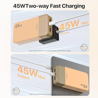 J2621 Power Bank Portable Charger,20000mAh 45W PD3.0 QC 4.0 Fast Charging Battery Pack with LED Display,2 USB-C,2 USB-A for iPhone 15 16, MacBook (Orange)