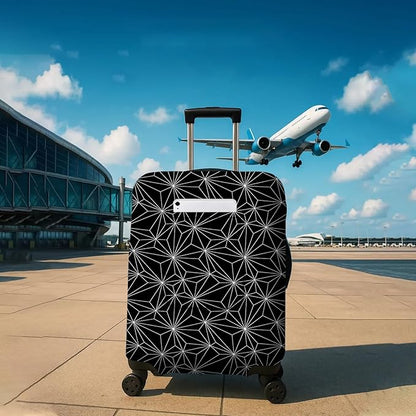 Black Polygonal Travel Luggage Cover, Travel-Themed Suitcase Protector Stretchable, Washable Travel Suitcase Cover (L for 25-28 Inch Luggage)