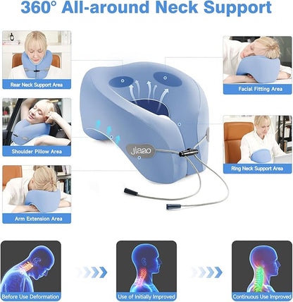 jiaao Neck Pillow Airplane, 2025 Upgraded Memory Foam Travel Pillow for International Flights, Adjustable Clasp, Storage Bag, Advanced Neck Support for Road Trips, Home, Office, and Gaming
