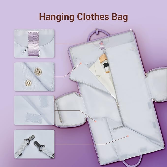 Garment Bags for Travel for Women, Stylish Garment Duffle Bag, Convertible & Foldable 2 in 1 PU Suit Bag For Hanging Clothes, Business Trip Bag With Toiletry Pocket & Shoes Compartment, Purple