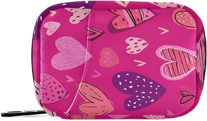 Hot Pink Doodle Hearts Stars Travel Pill Organizer Case Box Container Weekly Portable Vitamin Medicine Holder Storage Bag with Zipper Removable