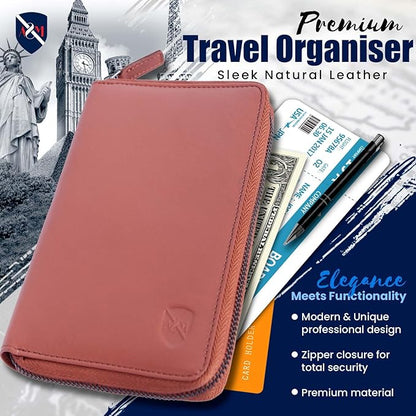 ALLEN & MATE Passport Holder Travel Wallet, 100% Leather RFID Blocking Travel Document Organiser for Men & Women