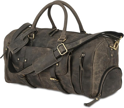 KomalC Leather Travel Duffel Bags for Men and Women Full Grain Leather Overnight Weekend Leather Bags Sports Gym Duffle