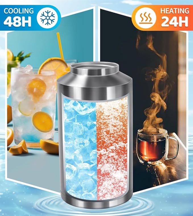 Insulated Water Bottle, 1 Gallon Jug with Handle, 128 oz Stainless Steel Large Water Bottle Wide Mouth Double Vacuum for Hot & Cold Drinks, Stainless Steel