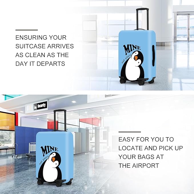 Cute Penguin "Mine" Luggage Cover Set, Cartoon Animal Print Waterproof Suitcase Protector, Travel Accessories