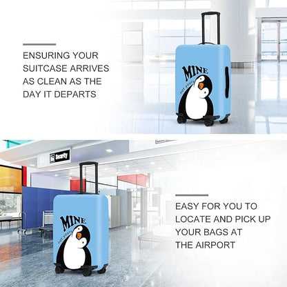 Cute Penguin "Mine" Luggage Cover Set, Cartoon Animal Print Waterproof Suitcase Protector, Travel Accessories