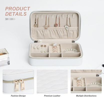 Elegant Travel Jewelry Case for Women - Multi-Function Jewelry Organizer with Necklace Hooks, Ring Slot, and Velvet Lining, Perfect for Trips White