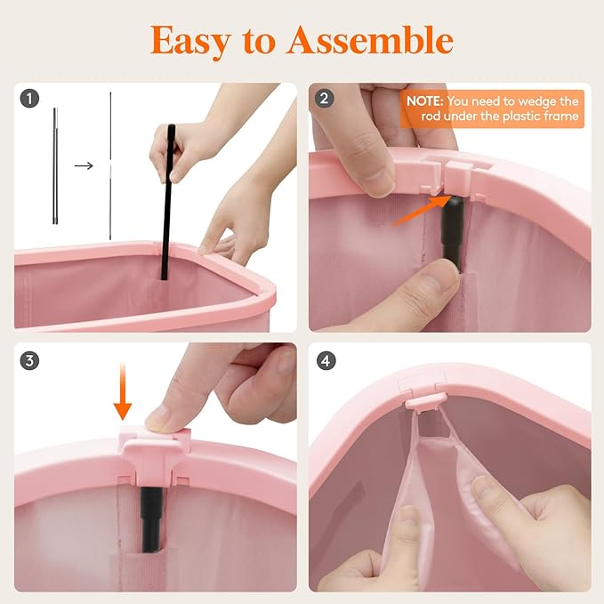 Lifewit 105L Laundry Basket with Lid, Large Laundry Hamper with Plastic Handles and Removable Bag, Foldable Tall Dirty Clothes Hampers for Laundry for Laundry Room, Bedroom, Bathroom, Dorm, Pink