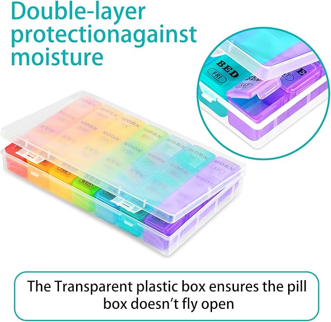 XL Large Weekly Pill Organizer 4 Times a Day, 7-Day Pill Boxes AM PM, Big Compartments Pill Case, Monthly Medication Organizer 28 Days Dispenser for Fish Oils, Vitamin Holder Supplement