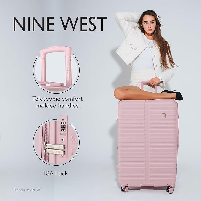 Nine West Suvi 32 Inch Expandable Luggage for Extended Trips & Cruises, Large Hardshell Suitcase with 360° Spinner Wheels, Lightweight Rolling Travel Case Muted Lilac