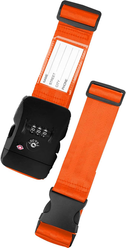 Luggage Straps, Orange TSA Approved Cross Luggage Strap Belt with Combination Lock for Suitcases, 1 Pack Adjustable Heavy Duty Cross Style Suitcase Straps with Name Tags for Travel, Carry On Bags