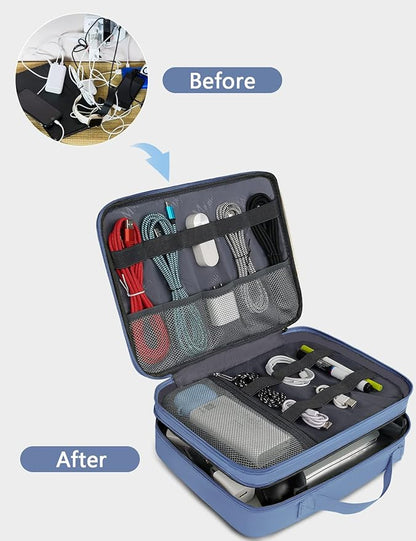 MATEIN Electronics Organizer, Cable Organizer Bag Electronic Accessories Case with Handle for Cable, Cord, Tablet, Charger, Phone, Double Layers Tech Case Travel Gifts for Men and Women, Blue
