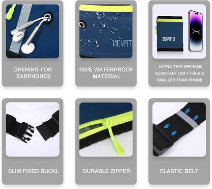 BOYATU Running Belt, Waist Pack - Workout Fanny Pack, Slim Runner Belt with Phone Holder, Blue 2, Waterproof, Adjustable