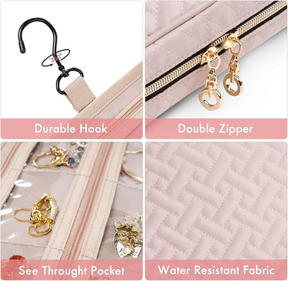 SFYBYHEART Travel Jewelry Organizer Case, Jewelry Travel Bags for Women, Large Capacity Travel Jewelry Case for Tangle-Free Earrings, Necklaces, Rings Storage, Travel Accessories, Pink.…