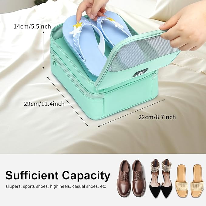 2 Layers Travel Shoe Bag, Portable Shoe Bags Hold 2 Pair Of Shoes, Water-Resistant Shoe Storage Pouch For Travel (Green, 2 Pack)