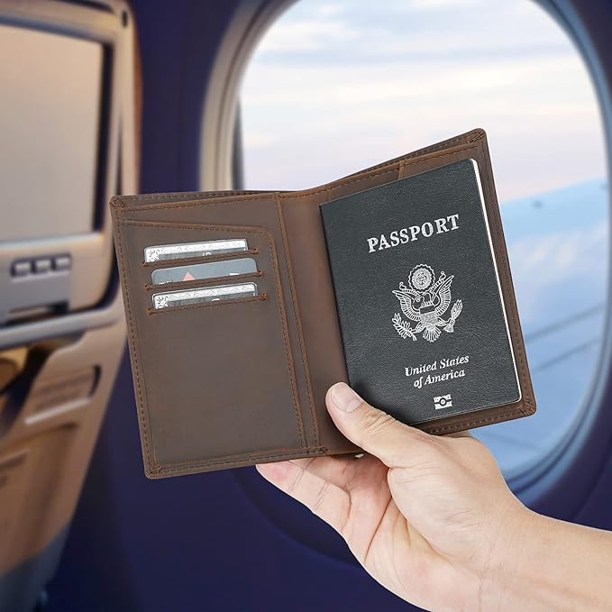 Polare Functional RFID Blocking Leather Passport Holder Travel Bifold Wallet For Men