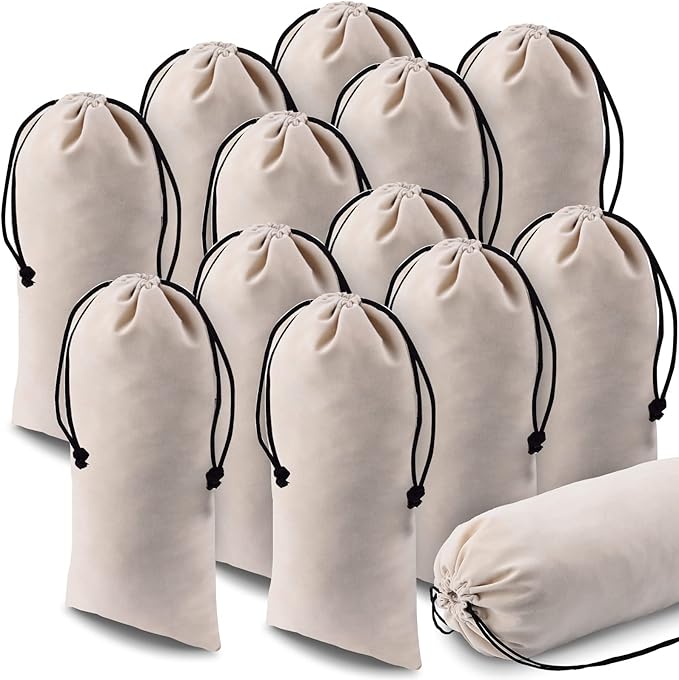 12 Pcs Shoe Dust Bags Beige Duster Flannel Single Shoe Pouch with Drawstring Closure Washable Breathable Shoe Covers for Travel Home Luggage Handbags, 8 x 17 Inches