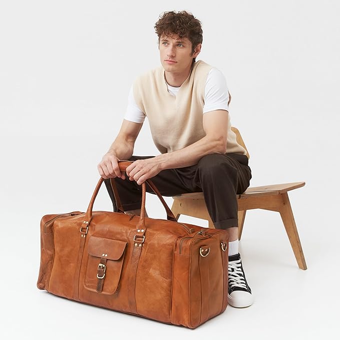 Berliner Bags Vintage Genuine Leather Duffle Bag New York XXXL for Travel or the Gym, Weekender, Travel Bag, Overnight Bag for Men and Women - Brown