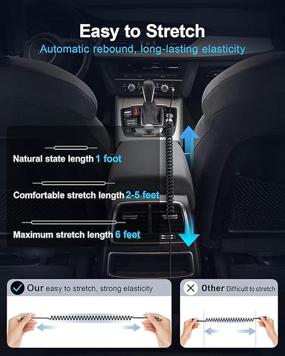 USB C to USB C Cable Coiled 6FT 2Pack, Braided Type C Charger for Car 66W Fast Charging Cord Compatible with iPhone 17 16 15, iPad, Samsung Galaxy, Google Pixel, Moto, LG, TCL Phones