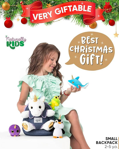 Naturally KIDS Toddler Unicorn Backpack w Plush Unicorn Toys, Gifts for 2-5 Year Old Girls, Toddler Backpack