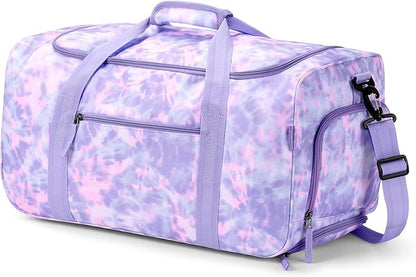 Choco Mocha Girls Tie Dye Suitcase with Wheels Kids Purple Rolling Duffle Bag for Camping Teen Girls Toddler Luggage Bag for Travel, 22inch