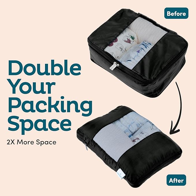 6-Pack Large Compression Packing Cubes for Travel - Lightweight Compression Packing Cube Set, Water-Resistant Luggage Organizer Bags & Suitcase Organizers, Travel Cubes for Carry-On, Checked Luggage