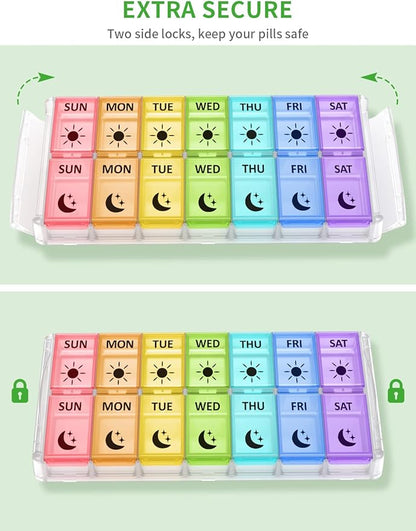 Weekly Pill Organizer 2 Times a Day Extra Large 7 Day Easy Fill Quick Fill Portable Fullicon AM PM Pill Box for Supplement, vitamine, and Medicine - (Patent Registered)