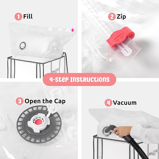 Compactor Vacuum Bags + Semi-Rigid Box, Space Saving Storage Bags, Seal Bags Compression for Comforters and Blankets, Sealer Clothes Storage, Size M, 125L | White