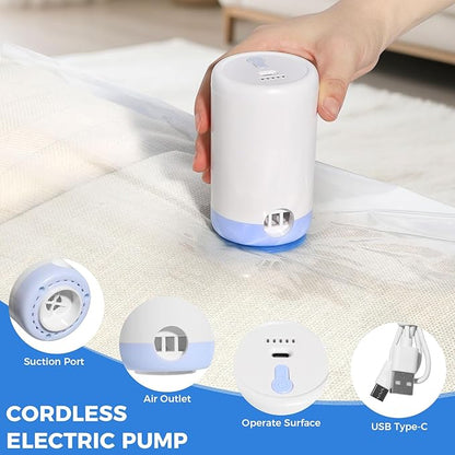 10 Pack Travel Vacuum Storage Bags with USB Electric Pump, Combo Space Saver Vacuum Seal Bags for Clothing Travel Vaccine Sealed Storage Bag for Blankets Clothes Comforters Luggage, Clear