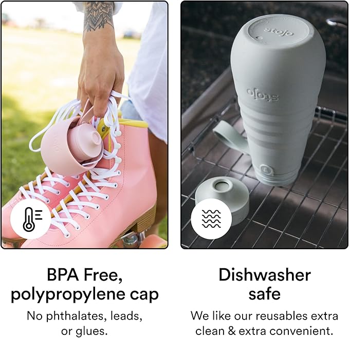 STOJO Collapsible Sports Water Bottle - Leak-Proof Reusable Silicone Travel Cup for Hot & Cold Drinks - Microwave & Dishwasher Safe - AS SEEN ON TODAY SHOW - Parent (Carnation)