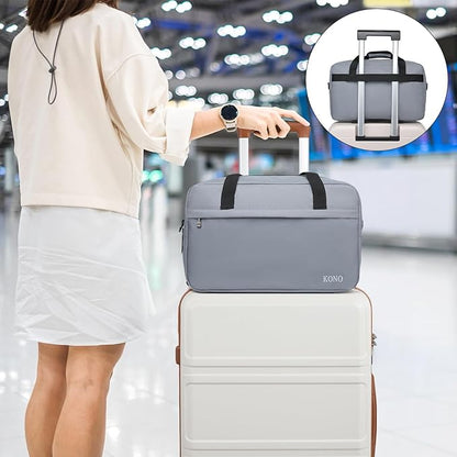 Kono Travel Duffel - 20L Under Seat Carry-On Sports Tote Gym Weekender Overnight Bag - 15.75"x9.84"x7.87" Light Gray