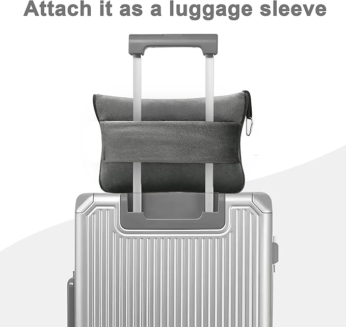 Travel Blanket and Pillow Compact, Premium Soft 2 in 1 Airplane Blanket with Soft Bag Pillowcase，Hand Luggage Sleeve and Backpack Clip (Solid Grey)