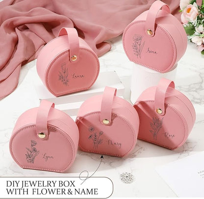 Weysat 12 Pack Travel Jewelry Case Bulk Mini Leather Bridesmaid Jewelry Gift Box Small Earring Storage Organizer (Dark Pink)