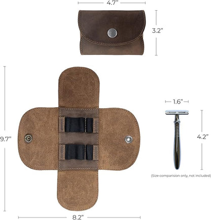 Hide & Drink, Leather Razor Case Wallet, Shaving Accessories, Personal Care Essentials, Handmade :: Bourbon Brown