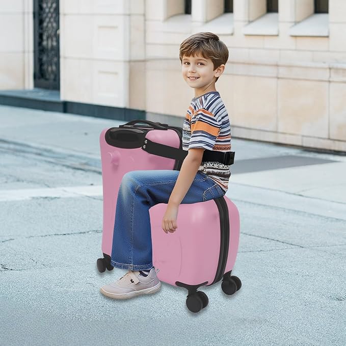 20" Children's Ride-on Trolley,Portable Kid's Ride-on Travel Suitcase with Wheels,Carry On Trolley Luggage for Kids Fun