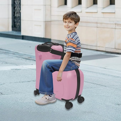 20" Children's Ride-on Trolley,Portable Kid's Ride-on Travel Suitcase with Wheels,Carry On Trolley Luggage for Kids Fun