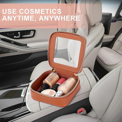 Pinkmik Small Makeup Bag Clear Mini Cosmetic Makeup Case & Toiletry Bag with Zipper Women's Purse Organizer & Car Essentials (X/Brown, MINI)