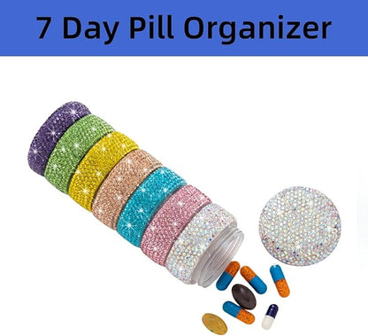 Pill Organizer Travel Medicine Supplement Organizer Weekly Pill Box 7 Day Daily Vitamin Cases Portable Stackable Pill Caddy for Women(Rainbow)